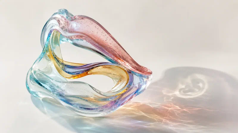 A translucent glass form suggests breath, vowel and emotional meaning before words.