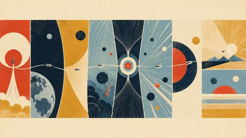 A modernist screen print turns the nine tracks of Planet Discovery into one continuous flight through changing geometric worlds.