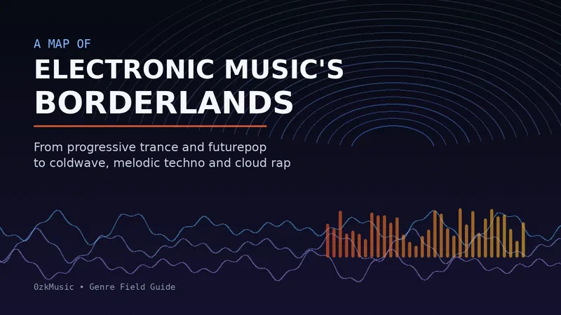Abstract electronic sound architecture built from waveforms, sequencer lights and orbital lines.
