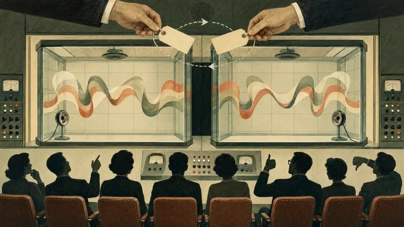 Two identical sound chambers receive different judgments after their authorship tags are exchanged.